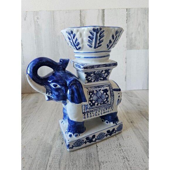 Canton collection twos company elephant vase bowl unique blue Delph statue figur - Picture 1 of 8